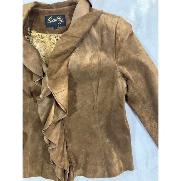Vintage Scully Brown Leather Jacket Size Large Ruffles Satin Lined Boho Western - Picture 6 of 16